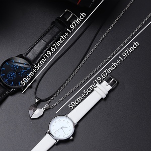 Casual Fashion Quartz Couple <b>Watch</b> Analog Leather Wrist <b>Watch</b> & Matching Heart Necklaces, 192033 - Product Image 3