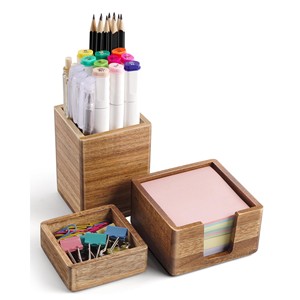 Aqdus Saleem AS-CV03 Acacia Wood Chevron Traditional Wood Handicraft <b>Desktop</b> <b>Pen</b> <b>Holder</b> Organizer Wholesale India - Product Image 1