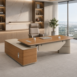 Escritorio Ejecutivo de Lujo con Gabinete de Retorno Izquierdo, Mesa de Madera para Jefe con Panel de Privacidad, Proveedor para Proyectos de Oficinas Corporativas - Product Image 1