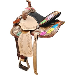 Selle de cheval adulte en cuir premium pour le barrel racing western, avec siège et équipement, disponible - Product Image 2