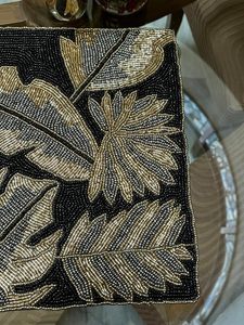Embroidered leaf Pattern <b>Table</b> <b>Runner</b> Bohemian Style Black Gold Home Decor Washable - Product Image 6