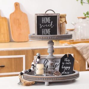 Plateau rustique en bois à deux niveaux Offre Spéciale plateau perlé à 2 niveaux pour comptoir de cuisine décor de ferme plateaux décor de maison de noël - Product Image 3