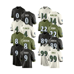 Camisetas Deportivas de Fútbol Americano de la Mejor Calidad, Bordadas, al por Mayor, Baratas, Blancas, Negras y Azules, de Manga Corta - Product Image 1