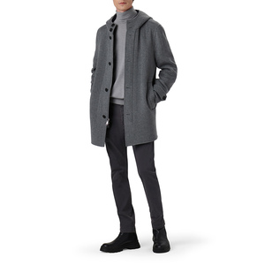 Manteau long en laine pour homme avec capuche, épais, pour l'hiver, fermeture éclair et boutons, coupe classique, gris, vêtement d'extérieur chaud - Product Image 5