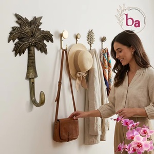 Beads Art Antique Cast Iron Wall <b>Hooks</b> & <b>Rails</b> & Keychain Hangers Multifunction Export Quality Brass Palm Trees Design - Product Image 2