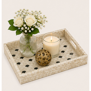 Plateau de service rectangulaire de luxe en nacre avec motif écaille de poisson, plateau en mosaïque de coquillages MOP en bois fait main - Product Image 4