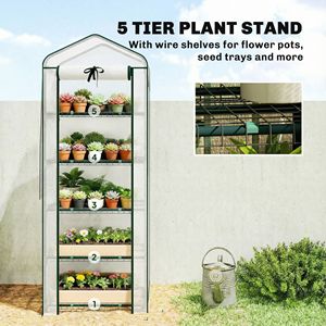 Mini serra portatile a 5 livelli con copertura in PE bianco ad alta resistenza e tetto a rete per giardini - Product Image 6