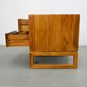 Table de chevet nordique moderne et contemporaine en teck avec 2 tiroirs Table de chevet en bois pratique pour la décoration de meubles de chambre à coucher d'hôtel à la maison - Product Image 5
