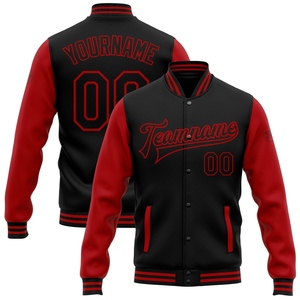 Wholesale Direct OMMIZ INDUSTRY Custom Black <b>Red</b> Bomber Full-Snap Varsity Letterman Two Tone <b>Jacket</b> (6) - Product Image 1