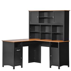 Scrivania angolare a L in MDF nero P2 con ampio spazio di archiviazione, multiuso per studio e laptop, per una leggibilità migliorata e ottimizzazione SEO - Product Image 1
