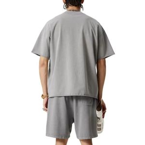 Retro Grey Mineral Wash 2 Piece Set Loungewear Boxy Fit Soft Cotton 280gsm Crew Neck Short Set Aesthetic Summer Co-ord Apparel - Product Image 2