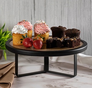 Modern Mango Wood and Metal Cake Stand Sturdy Design Ideal for Displaying Desserts Cupcakes and Party Decorations - Product Image 1