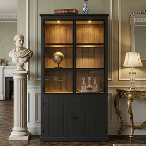 Contemporary Meldyn Cabinet High Quality Timber Eco-Friendly Durable <b>Bookcase</b> with Minimalist Black Finish for Home Office - Product Image 4