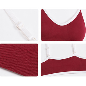 Women's Red Seamless Sports Bra With White Trim Medium Support Yoga Top Spaghetti Strap Scoop Neck Breathable Solid Design - Product Image 2