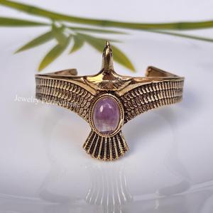 Brass eagle cuff bangle <b>amethyst</b> wholesale Fashion Brass Adjustable Cuff Bangle for Women Handmade Designer Stackable breselet - Product Image 4