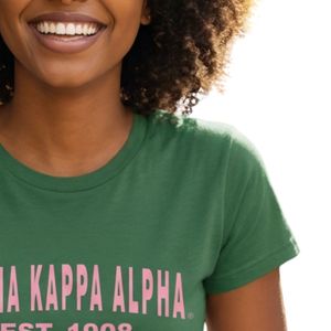 T-shirt vert à manches courtes pour femme avec imprimé graphique rose, col rond décontracté, en coton, tendance estivale, doux et confortable - Product Image 4
