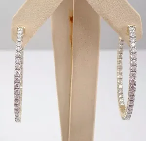 Round Cut Natural Diamond Women's Wedding <b>Large</b> <b>Hoop</b> Earrings 18K Yellow Gold - Product Image 4