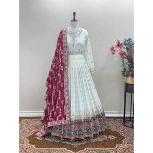 ชุดส่าหรีสำหรับงานปาร์ตี้ ผ้าโพลีเอสเตอร์ พร้อมผ้าคลุมไหล่และกางเกง ให้ลุคที่ดูมีสไตล์ - Product Image 4