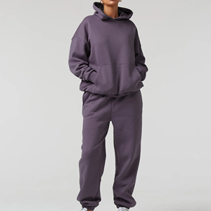 Ensemble de survêtement deux pièces pour l'entraînement sportif hivernal, à capuche, couleur unie, 100% coton, streetwear, jogging, léger - Product Image 3