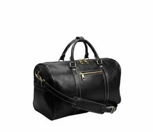 Sac de voyage week-end décontracté en cuir véritable noir de luxe pour hommes et femmes, léger, résistant à l'eau, avec fermeture éclair en polyester - Product Image 1