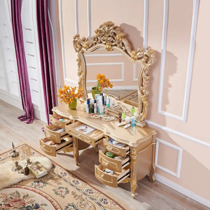 Luxury Royal Classic Dresser <b>Table</b> Rococo French Style Mahogany 7-Drawer Carved Silver Gold Vanity <b>Table</b> <b>Mirror</b> Master Bedroom - Product Image 5