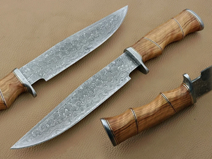 Couteau de chasse à lame fixe LEGACY BLADES OEM en acier Damas, pointe tombante, manche ergonomique en bois, Bushcraft, garantie usine de 3 ans - Product Image 6