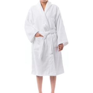 Unisex Adult Soft Cotton V-neck Drawstring Closure <b>Knee</b>-Length Quick Dry Casual Bathrobe Winter Sleepwear White Low MOQ Custom - Product Image 1