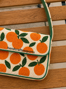 Bolso de Hombro Artesanal con Cuentas, Moderno y Profesional, con Patrón Naranja, Bolso de Mano para Mujer, Diseño Bordado Colorido - Product Image 5