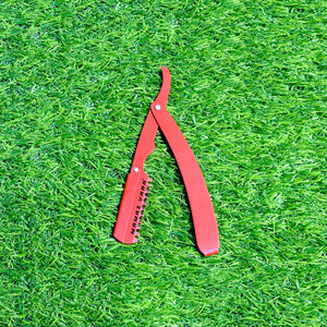 Navaja de afeitar profesional de acero inoxidable con mango, cuchilla afilada de un solo filo para entresacar el cabello, color rosa, con bloqueo de seguridad. - Product Image 2