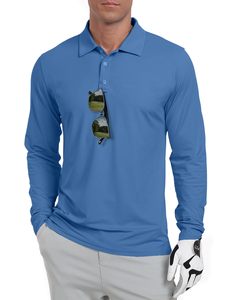 Polo de Golf de Manga Larga para Hombre, Corte Ajustado Informal, Transpirable, de Secado Rápido, Tela Suave, Cuello Clásico, Botones en la Parte Superior, para Uso Diario - Product Image 3