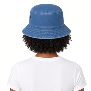 <b>Women</b> Washed Blue Denim <b>Bucket</b> <b>Hat</b> ZPhiB White Embroidery Logo Wide Brim Casual Vintage Outdoor Summer Fashion Headwear Cap - Product Image 6