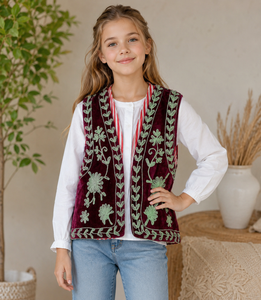 Premium Handmade <b>Women</b> Velvet Knitted <b>Embroidered</b> Sleeveless Short Vest | Boutique Floral <b>Waistcoat</b> | Artisan Winter Jacket - Product Image 1