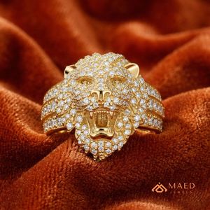 Anillo de Cabeza de Tigre con Diamantes Moissanite en Tono Dorado para Hombre, Anillo de Diamantes de Lujo Estilo Hip Hop - Product Image 4