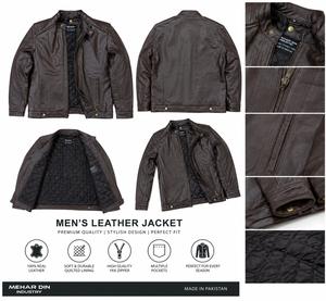 Chaqueta de Cuero de Oveja Marrón Café Premium Unisex, Diseño Clásico Caf Racer, Forro de Poliéster Suave Hecho a Mano para Invierno - Product Image 4