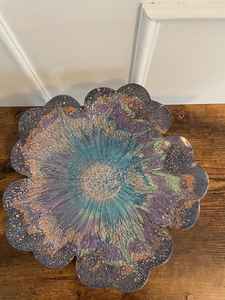 Bol en résine écologique finition nacrée, résine époxy, forme de fleur émeraude, magnifique pièce unique, décoration tournée - Product Image 6