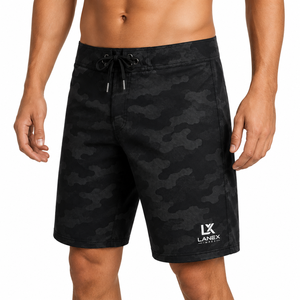 Men's Black Camo Board Shorts Quick Dry Stretch <b>Surf</b> Swim Trunks Custom Logo Beach Shorts Lightweight Water Sports Swimwear - Product Image 2
