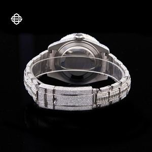 Montre de luxe pour homme avec diamants Moissanite, mouvement à quartz, bracelet en acier inoxydable 20 mm, verre, aiguilles, mouvement ETA, date, montre tendance - Product Image 3