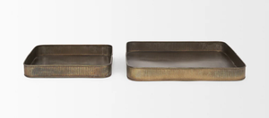 Hand Crafted Square Antiqued Metal Serving <b>Trays</b> Set Of 2 Ribbed Decorative Home Decor Ottoman <b>Kitchen</b> <b>Trays</b> On Sale - Product Image 3