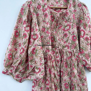Beautiful floral Cotton Block Printed dress Dress For Casual wear Hand Block Printed Dress - Product Image 4