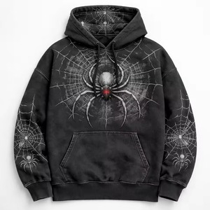 Sweat à capuche d'hiver 100% coton brodé emblème Spider-Man, 400+ GSM, coupe classique, délavé à l'acide, rouge, unisexe, style streetwear vintage - Product Image 4
