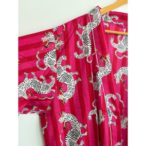 V-Neck Printed <b>Animal</b> <b>Pattern</b> Kimono Robe With Belt Three Quarter Sleeve Maxi Length Loose Fit 100 Polyester Cover-Up - Product Image 2