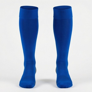 Blue <b>Knee</b> <b>High</b> <b>Socks</b> Solid Color Breathable Knitted Soccer Football <b>Socks</b> for Adults Regular Style - Product Image 1