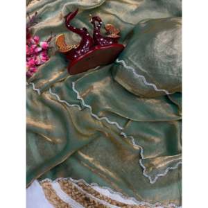 Hermoso Saree de Satén con Trabajo de Diamantes Jarkhan de Nice Creation, Elegante Silueta Cruzada Ecológica con Cuello en V para Fiestas - Product Image 3