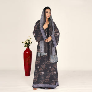 Abaya de Chifón con Estampado Floral, Pañuelo para la Cabeza, Frente Abierto, Manga Larga, Estilo Modesto Islámico, para Eid y Ramadán, Tallas Grandes, Ropa Árabe para Mujer - Product Image 4