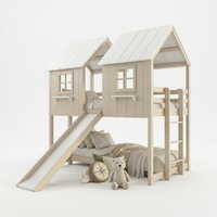 Lit superposé en bois massif, taille double, avec glissière, design moderne, écologique, convertible, couleur personnalisable pour chambre d'enfant