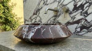 Lavabo de Lujo Redondo de Mármol Rojo Levanto, Lavabo de Baño de Piedra Natural, Lavabo de Encimera, Lavabo Hecho a Mano - Product Image 2