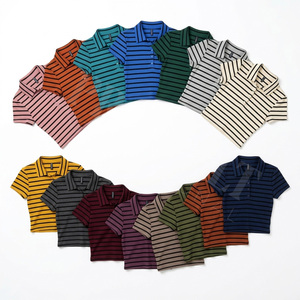 Camiseta Polo Corta a Rayas de Diseño Único y Estilo Personalizado, Corte Ajustado Informal, Manga Corta, Material de Algodón y Poliéster - Product Image 1