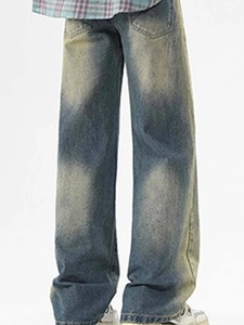 Jean décontracté ample à jambe large pour homme, taille mi-haute, en denim de coton déchiré, écologique, lavable, résistant à la décoloration, multi-saisons, en stock - Product Image 2