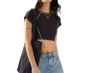 Camiseta Corta para Mujer, Estilo Baby Tee, Ajustada, de Algodón, Manga Corta, Casual, Estilo Y2K Retro, Moda Urbana, Top de Verano - Product Image 1