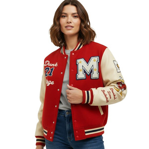 แจ็คเก็ตเบสบอลแบบ Letterman สีน้ำตาลขาวสั่งทำพิเศษสำหรับผู้ชายและผู้หญิง หนังแท้ ป้องกันรังสียูวี กันน้ำ กันลม เป็นมิตรกับสิ่งแวดล้อม - Product Image 2